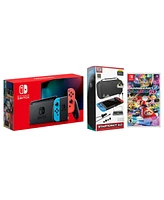 Nintendo Switch 32GB Console Neon Red/Blue Joy-Con Bundle with Surge 11-In-1 Accessory Starter Pack and Mario Kart 8 Deluxe