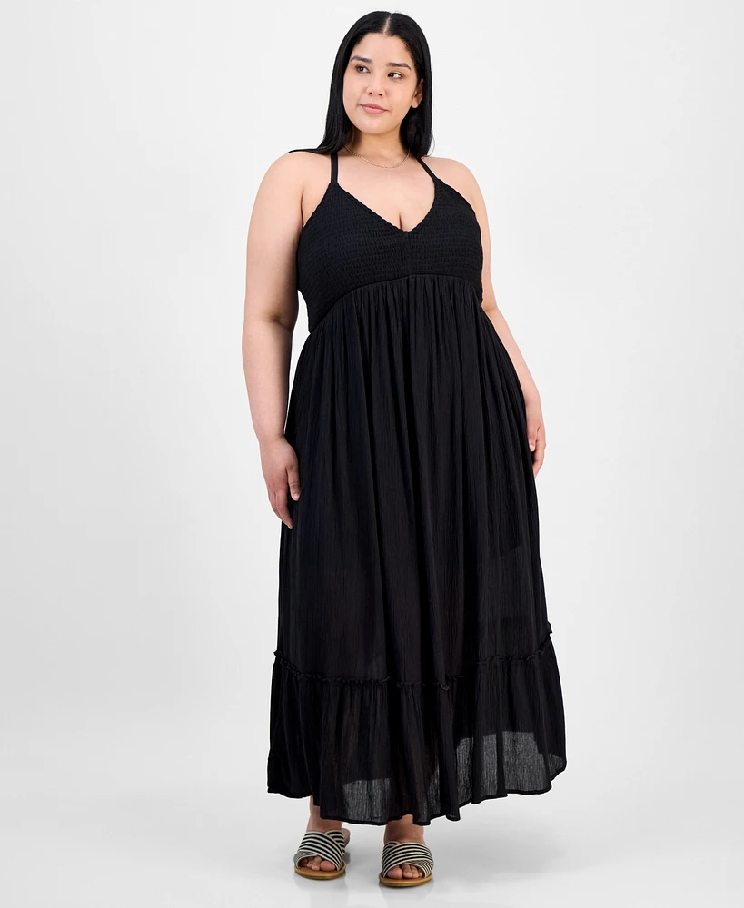 Absolutely Famous Trendy Plus Smocked X-Back Maxi Dress