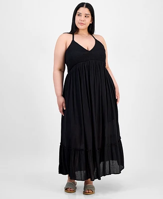 Absolutely Famous Trendy Plus Smocked X-Back Maxi Dress
