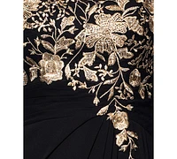 Betsy & Adam Women's Embroidered Cape-Sleeve Gown
