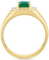 Effy Men's Emerald (1-1/6 ct. tw.) & Diamond (1/3 ct. t.w.) Brick Texture Ring in 14k Gold