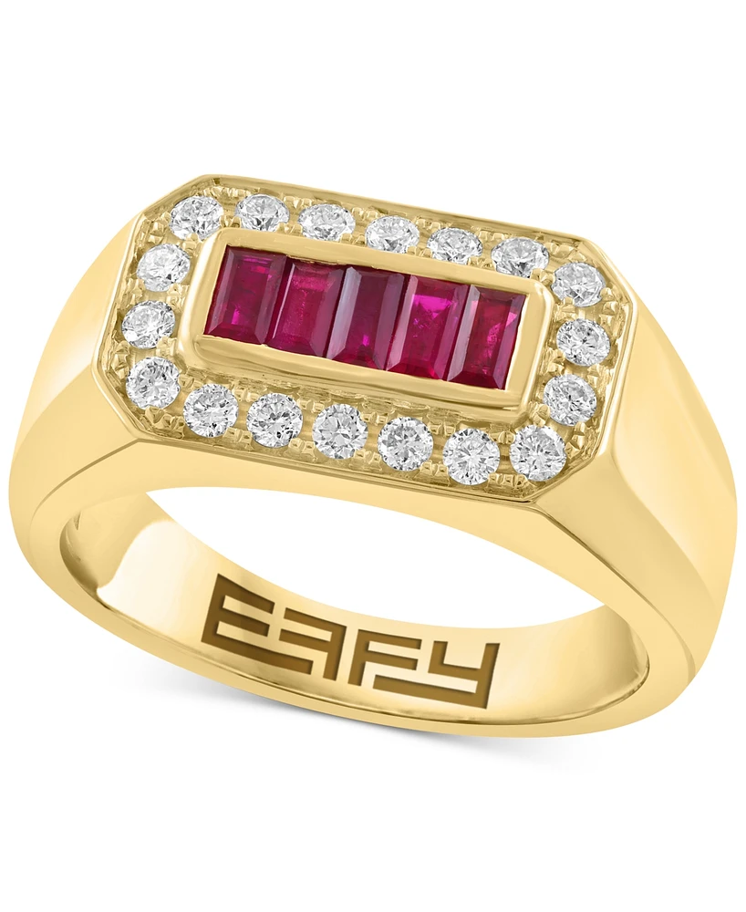 Effy Men's Ruby (5/8 ct. t.w.) Diamond (3/8 ct. t.w.) Baguette Halo Ring in 14k Gold