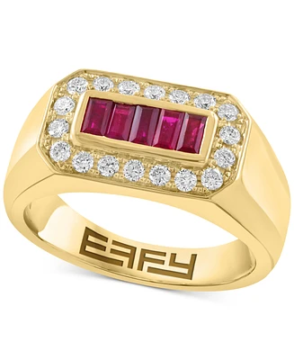 Effy Men's Ruby (5/8 ct. t.w.) Diamond (3/8 ct. t.w.) Baguette Halo Ring in 14k Gold