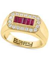 Effy Men's Ruby (5/8 ct. t.w.) Diamond (3/8 ct. t.w.) Baguette Halo Ring in 14k Gold