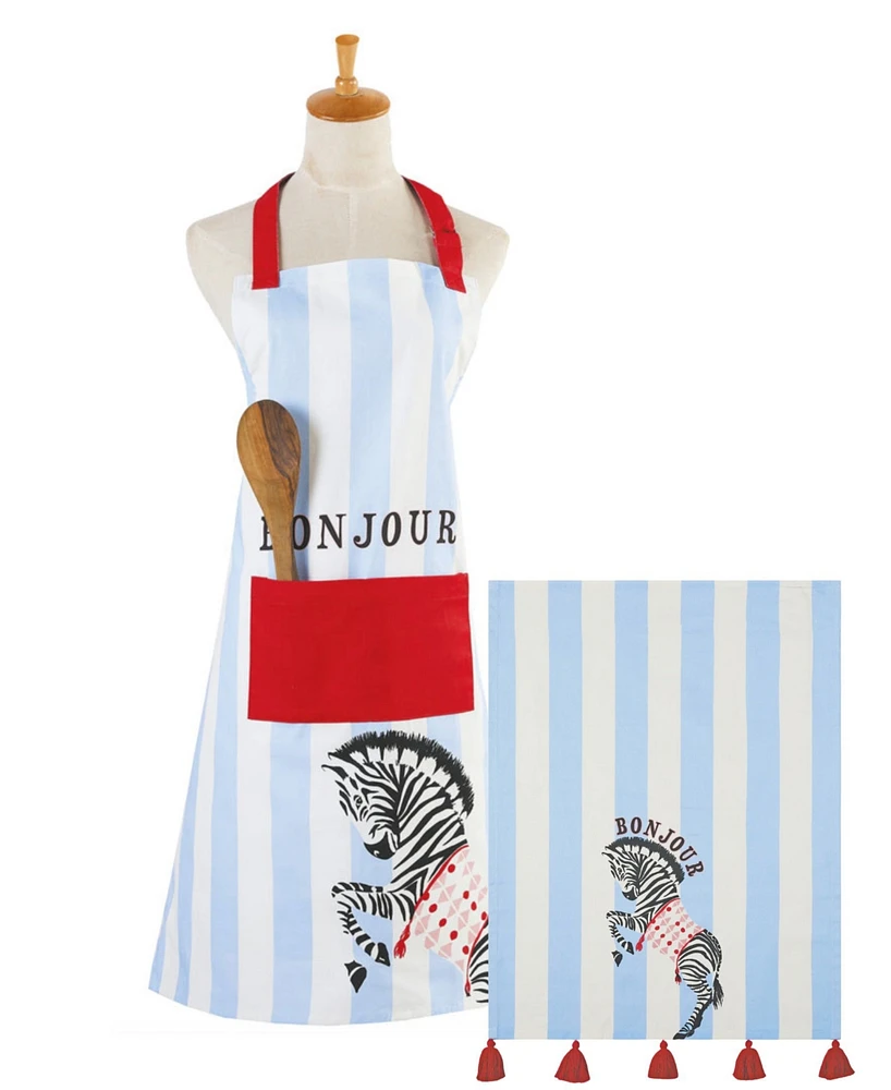 Yvonne Ellen Zebra Bonjour Cotton Apron and Kitchen Towel Set
