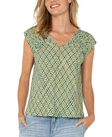 Liverpool Los Angeles Women's Short Sleeve Dolman Tie Back Knit Top