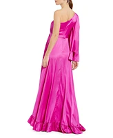 Mac Duggal Women's Long One Sleeve Asymmetrical Ruffle Hem Gown