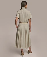 Donna Karan New York Women's Linen-Blend Belted Shirtdress