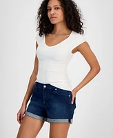 7 For All Mankind Women's Mid-Rise Cuffed Denim Shorts