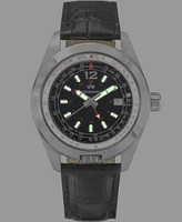 Abingdon Co. Women's Amelia Swiss Gmt Black Leather Strap Watch 40mm
