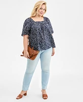 Style & Co Plus Printed Square-Neck Top, Exclusively at Macy's