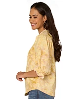 Democracy Petite Printed Lantern-Sleeve Pintuck Top