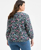 Style & Co Plus Floral-Print Gauze Popover Top, Exclusively at Macy's