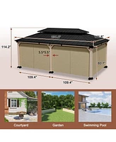 12 x 20 Feet Cedar Solid Wood Frame, Galvanized Steel Double Top Gazebo, Equipped with 4 Waterproof Curtains