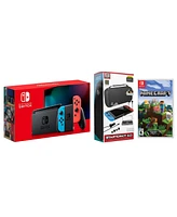 Nintendo Switch 32GB Console Neon Red/Blue Joy-Con Bundle with Surge 11-In-1 Accessory Starter Pack and Minecraft