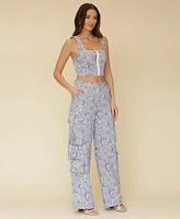 Avec Les Filles Women's Floral Print Wide-Leg Cargo Pants