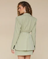 Avec Les Filles Women's Double-Breasted Belted Gingham Blazer