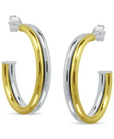 Giani Bernini Double-Row Medium C-Hoop Earrings in Sterling Silver & 18k Gold-Plated Sterling Silver, 1", Exclusively at Macy's