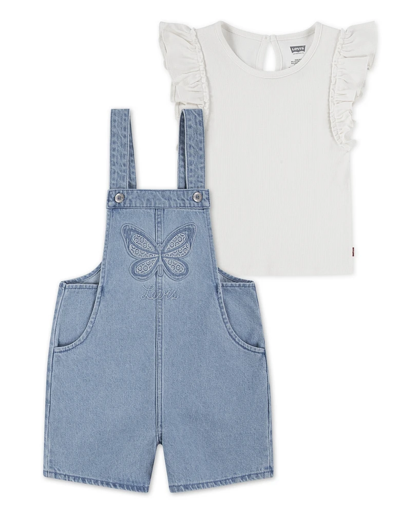 Levi's Little Girls 2-Piece T-Shirt and Butterfly Crochet Shortalls Set