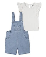 Levi's Little Girls 2-Piece T-Shirt and Butterfly Crochet Shortalls Set