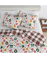 Festive Holiday Reversible Microfiber Quilt Set with Shams