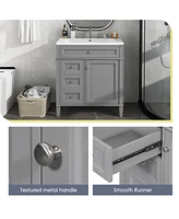 30" Bathroom Vanity with Sink Top, Bathroom Cabinet with Open Storage Shelf and Two Drawers
