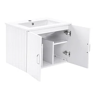 24" Single Sink Wall Mounted Bath Vanity in White with White Ceramic Top
