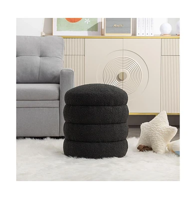 Soft Boucle Round Ottoman, Upholstered Footrest Stool, for Living Room & Bedroom-The Pop Home