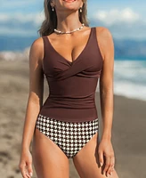 Cupshe Women's Wrapped Tankini Top & Tropical Mid-Rise Bottoms Set