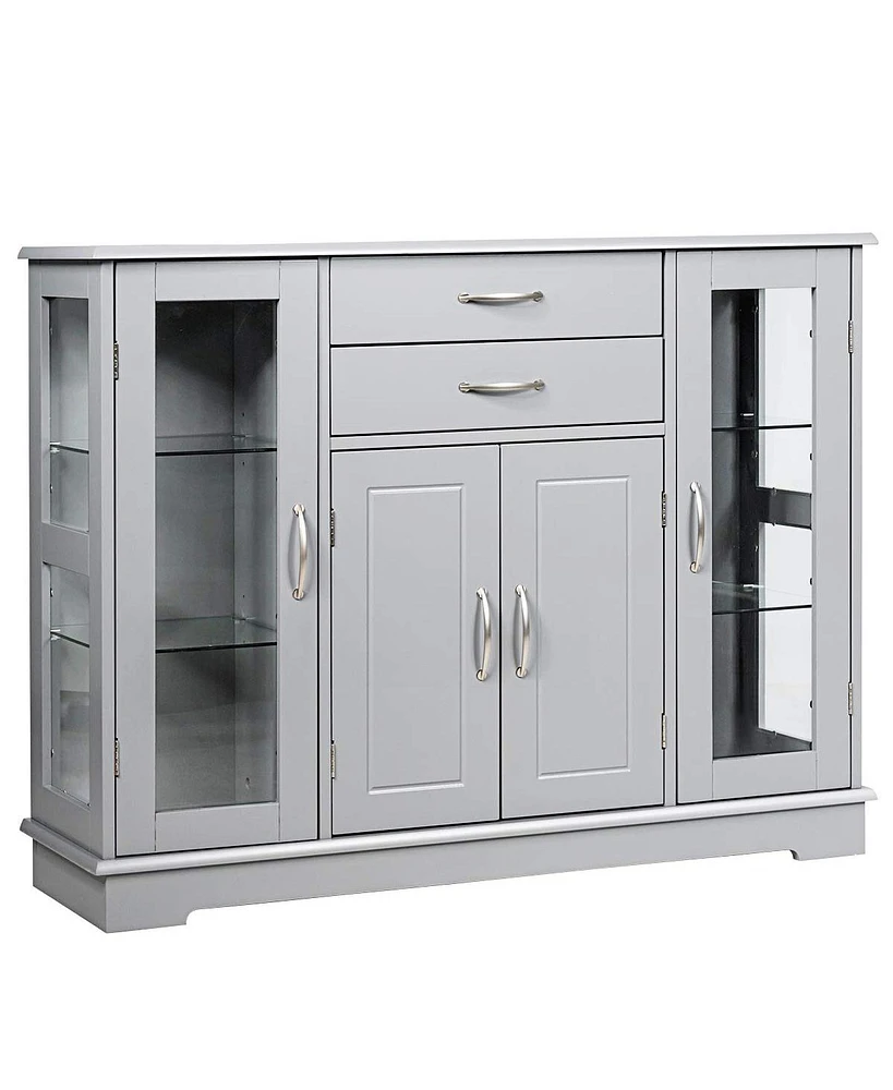 Sideboard Buffet Server Storage Cabinet with 2 Drawers and Glass Doors