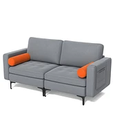 Modern Loveseat Sofa with 2 Bolsters and Side Storage Pocket