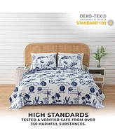 Linery & Co. Navy Nautical Pattern Microfiber Quilt Set With Shams