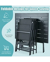 Gymax 5 Piece Outdoor Dining Set Patio Folding Table & Chairs Set w/ Umbrella Hole