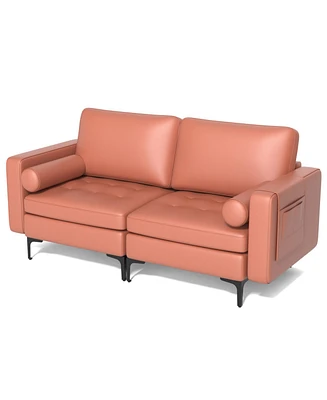 Modern Loveseat Sofa with 2 Bolsters and Side Storage Pocket