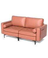 Modern Loveseat Sofa with 2 Bolsters Side Storage Pocket