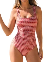 Cupshe Women's Square Neck Back Hook Cutout Ruched One Piece Swimsuit