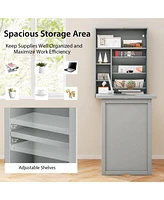 Wall-Mounted Fold-Out Convertible Floating Desk Space Saver