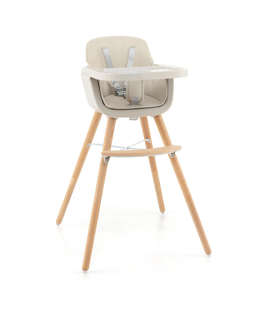 Gouun 3-in-1 Convertible Wooden High Chair with Cushion