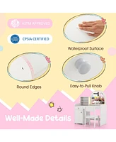Kids Vanity Table and Chair Set with Shelves Drawer and Cabinet