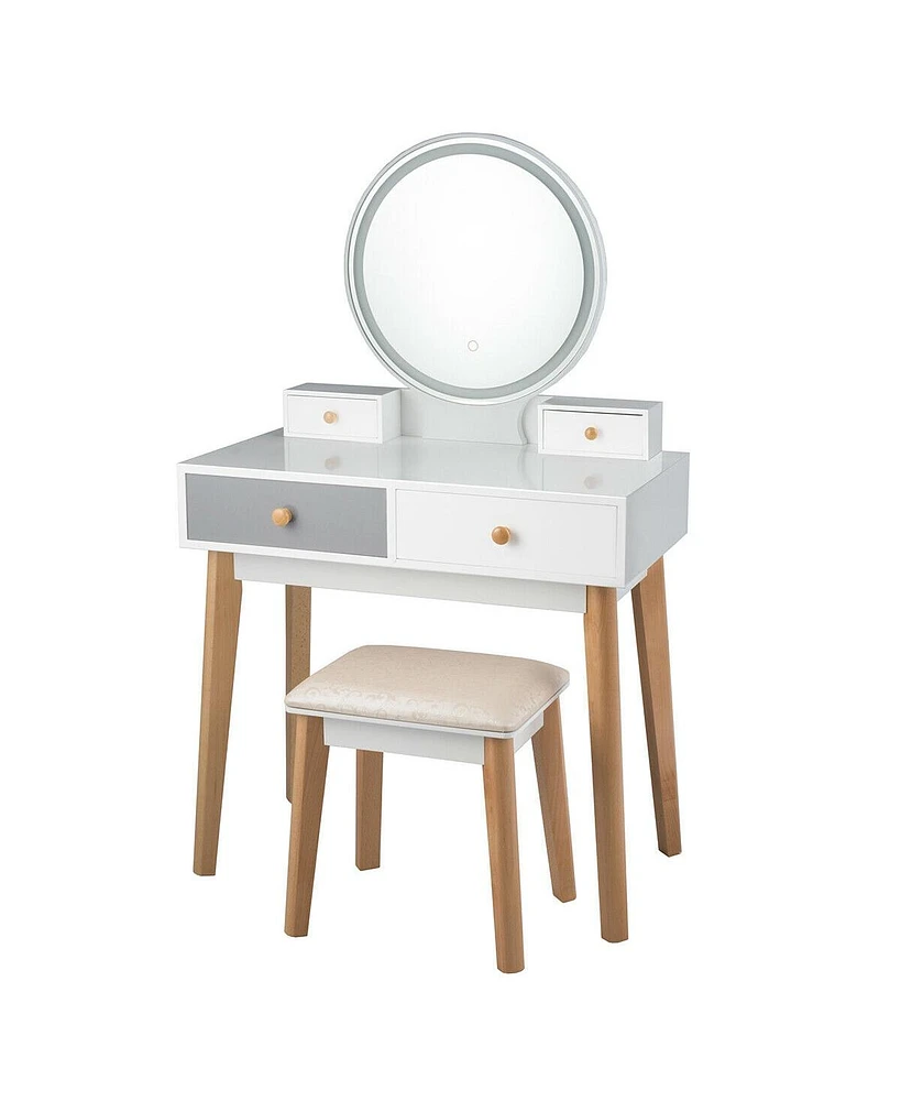 Makeup Dressing Table with 4 Drawers and Lighted Mirror