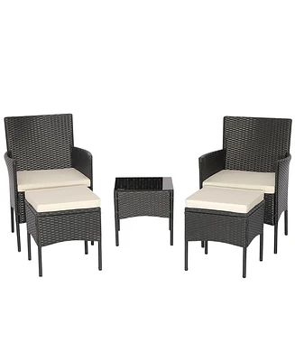 Gymax 5 Piece Patio Rattan Conversation Set Outdoor Wicker Sofa Set with 2 Ottomans