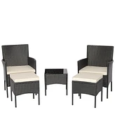 Gymax 5 Piece Patio Rattan Conversation Set Outdoor Wicker Sofa Set with 2 Ottomans