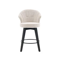 Set of 2 Swivel Bar Stools, Chenille Upholstered Counter Height Chairs with Wing-Back & Solid Wood Legs-The Pop Home