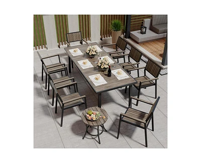 10-Piece Aluminum Outdoor Patio Dining Set with Rectangle Table, Small Side Table and 8-Stackable Chairs