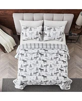 Linery Co. Moose Evergreens Microfiber Quilt Set With Shams