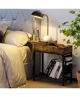 Industrial End Table with Charging Station and Flip Top