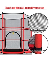 55" Trampoline for Kids, Children Trampoline w/Safety Enclosure Net & Spring Pad & Bulit-in Zipper Sturdy Steel Frame, Mini Outdoor Indoor Trampoline