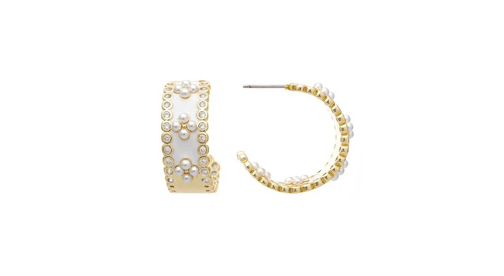 Enamel and Cz Hoop Earring