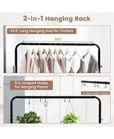 Rolling Garment Rack with Hanging Hooks and Bottom Storage Shelf