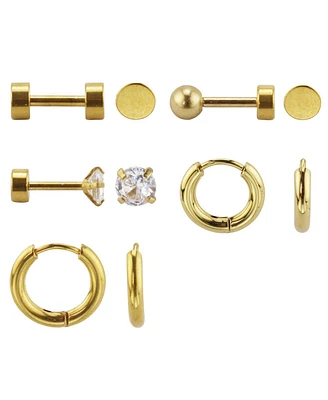 Set of 5 Stainless Steel Earrings: Hoops and Studs